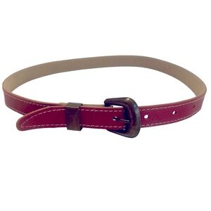 Vintage Chic Red Faux Leather Belt with Bronze Buckle and Trim. New without Tags